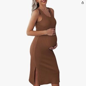 Ekouaer Women's Maternity Dress Rib Knit Sleeveless Tank Side Slit